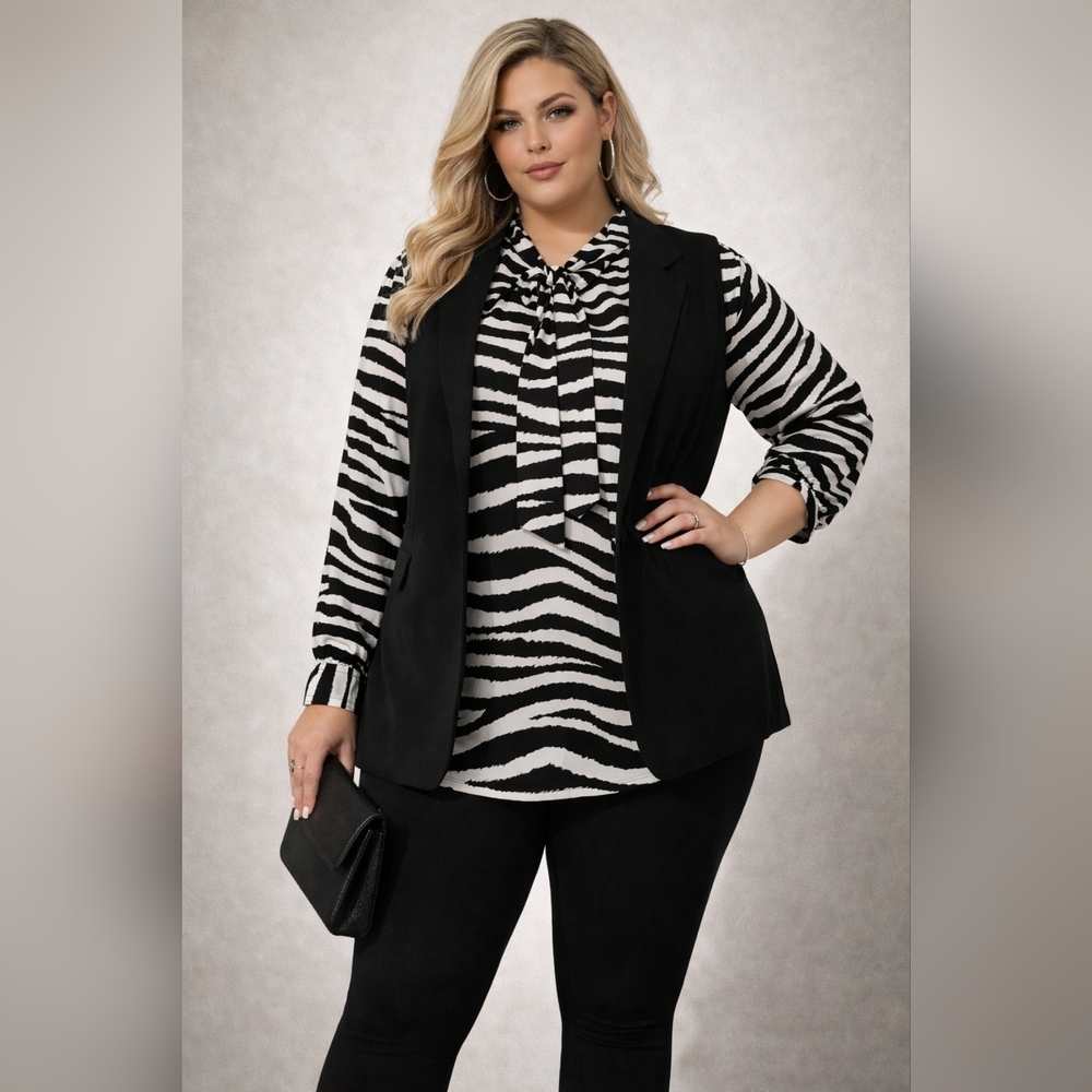 Worthington Black and White Zebra Print Blouse XXL